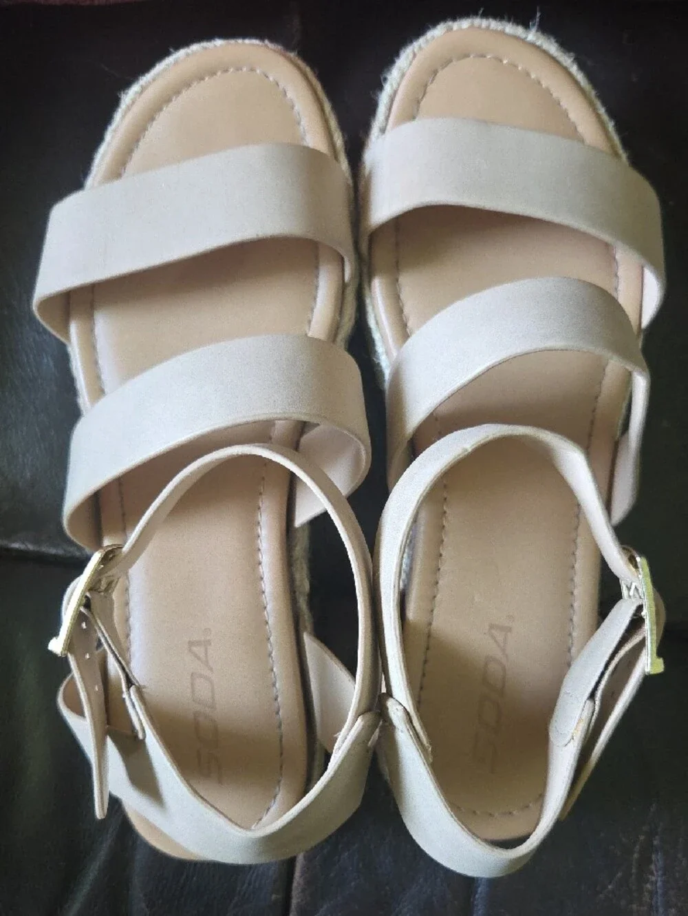 SODA Beige Strappy Espadrille Platform Sandals